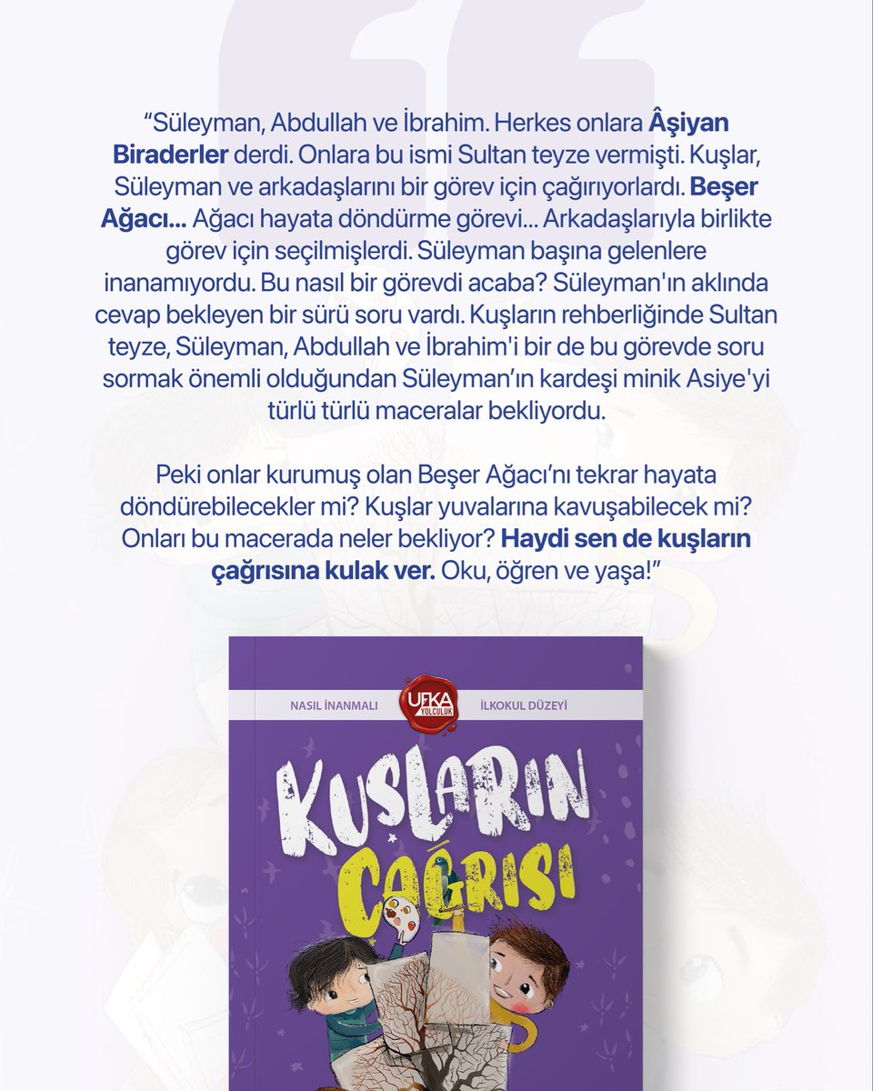 Kuşların çağrısına kulak ver!

Kurumuş Beşer Ağacı’nı kurtarmak için sen de Süleyman ve arkadaşlarına katıl! 

Bu macera sadece bir görevden ibaret değil aynı zamanda dostluğun, cesaretin ve bilginin gücünü keşfetme yolculuğu… 🚀

Yarışmaya katılmak, kitabı temin etmek, okumak