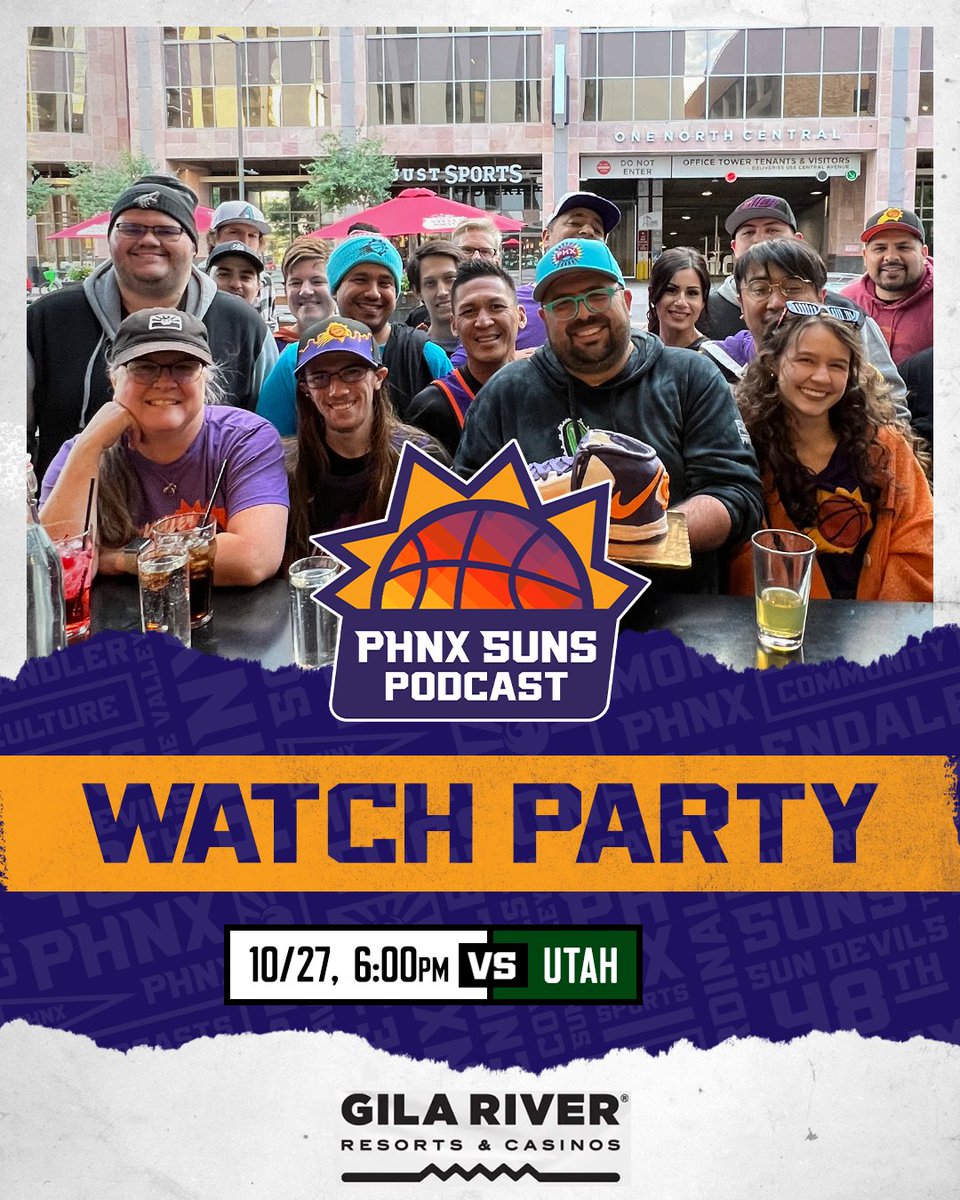 SUNS WATCH PARTY 🗣️

Join the <a href="/PHNX_Suns/">PHNX Suns</a> crew at <a href="/PlayAtGila/">Gila River Resorts & Casinos</a> - Wild Horse Pass on 10/27 to watch the Suns take on the Jazz!

RSVP: bit.ly/3WllgTE