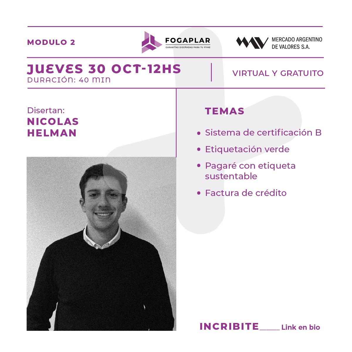 fogaplar's tweet photo. ✨️ ¡Todavía estas a tiempo de inscribirte a la capacitación virtual y #gratuita sobre las Claves del Mercado de Capitales! @MAVSAOficial 

🔹️Módulo 1: Martes 28/10 - 10 hs.
🔹️ Módulo 2: Jueves 30/10 - 12hs.

👉🏼 Se entregará certificado.
📝 Link de inscripción en bio https://t.co/CTxh9pBRGH