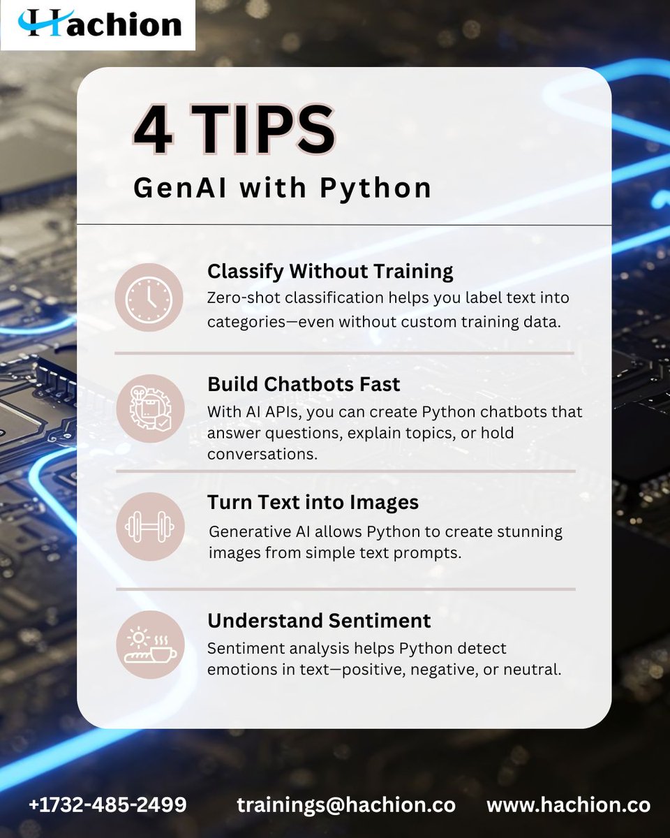 sanna_pra1401's tweet image. 💡4 Daily GenAI Tips:
Start exploring Generative AI with Python! 
#GenAI #PythonAI #AIWithPython #MachineLearning #DeepLearning #TechTips #HuggingFace #OpenAI #LearnAI