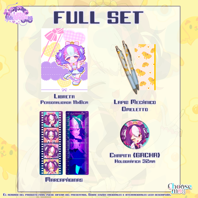 Wan wan! 🐶🎀
Recuerden que ya salió a la venta mi merch por mi primer aniversario! >v< 
El stationery Full Set incluye:
💖 Libreta
💖 Bolígrafo
💖 Marcapáginas
💖 Chapita Gacha

🛍️ Detalles de otros sets con todas las chapas y más en la tienda de ChooseMe!
👇👇👇
