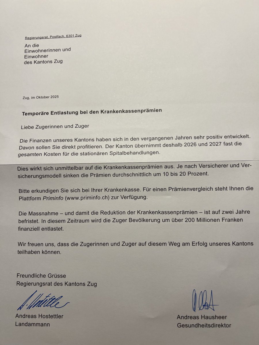 Heute wurde dies per Post allen ZugerInnen zugestellt. #Standortwettbewerb #LafferLogik