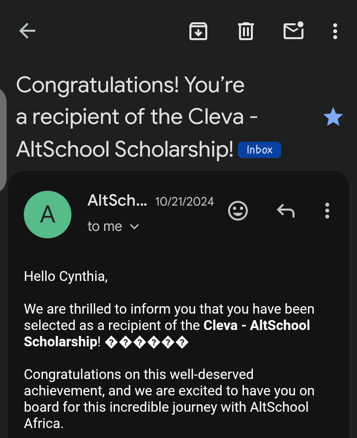 A year ago, I was pitching to Cleva on why I deserve a chance 🥹
Today, I graduate🥳

I didn't share this news publicly because I was scared I'd drop out or fail and not see it to the end🥺
Mana, Daalụ Chukwu🥳
I'm so grateful to <a href="/clevabanking/">Cleva (YC W24)</a>
#AltGrads25 #TrainedbyAltschool