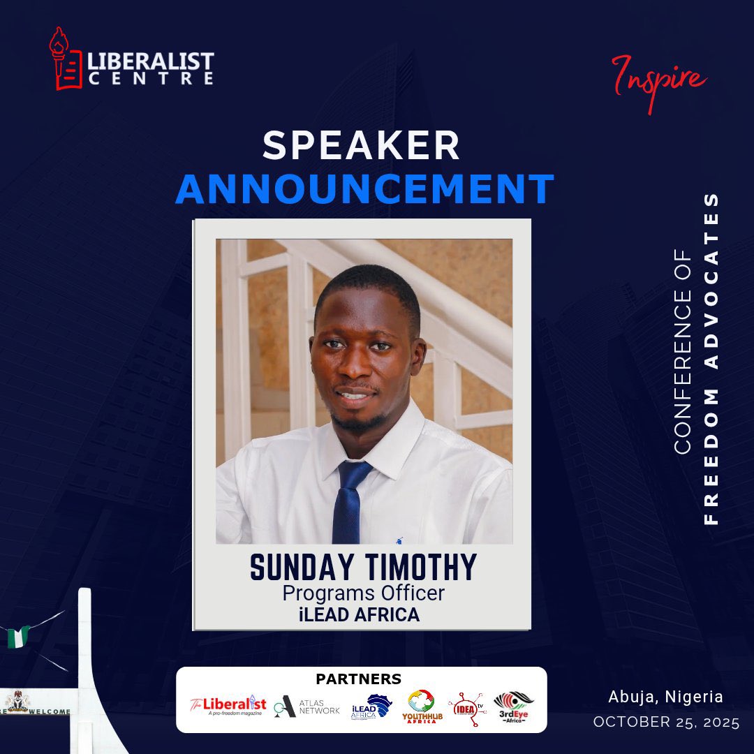 ilead4africa's tweet image. We’re co-hosting a panel on “Voices of Liberty: Advancing Free Expression & Media Freedom in Nigeria” at the Conference of Freedom Advocates #CFA2025 of @liberalistcen, by  tomorrow Oct 25, in Abuja.
Join the conversation!
🔗 liberalistcentre.org/the-cfa
#iLeadAfrica #DigitalAdvocacy