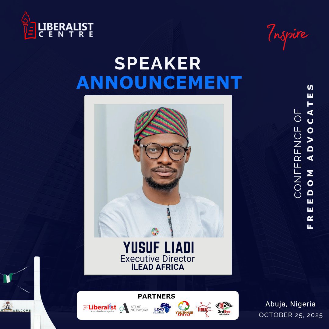 ilead4africa's tweet image. We’re co-hosting a panel on “Voices of Liberty: Advancing Free Expression & Media Freedom in Nigeria” at the Conference of Freedom Advocates #CFA2025 of @liberalistcen, by  tomorrow Oct 25, in Abuja.
Join the conversation!
🔗 liberalistcentre.org/the-cfa
#iLeadAfrica #DigitalAdvocacy