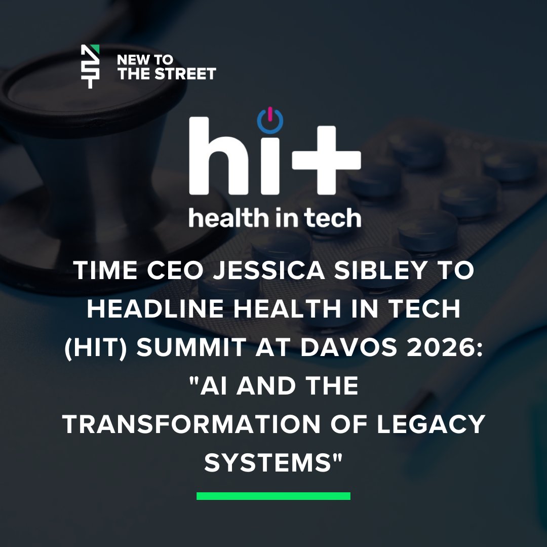 NewToTheStreet's tweet image. TIME CEO Jessica Sibley to Headline @HealthInTech (HIT) Summit at Davos 2026!🧠🌍
Jessica Sibley, CEO of TIME, will lead a keynote session on “AI and the Transformation of Legacy Systems,” exploring how artificial intelligence is redefining healthcare, business, and global…