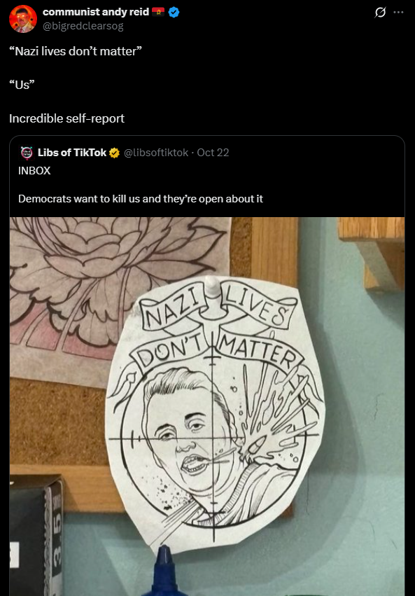 People either need to stop engaging with this kind of ragebait, or X needs to ban it from the platform entirely. How does this contribute to society or public good? Social media isn't the world's town square, it's cancer. It's people flinging feces at eachother behind masks.