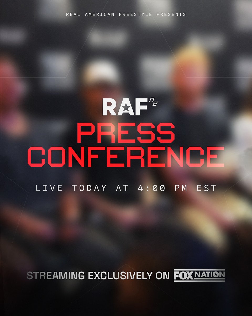 The RAF02 press conference goes live today at 4PM ET — and you don’t want to miss it.

Athletes. Matchups. Real heat before they hit the mat.

Streaming live on <a href="/foxnation/">Fox Nation</a>