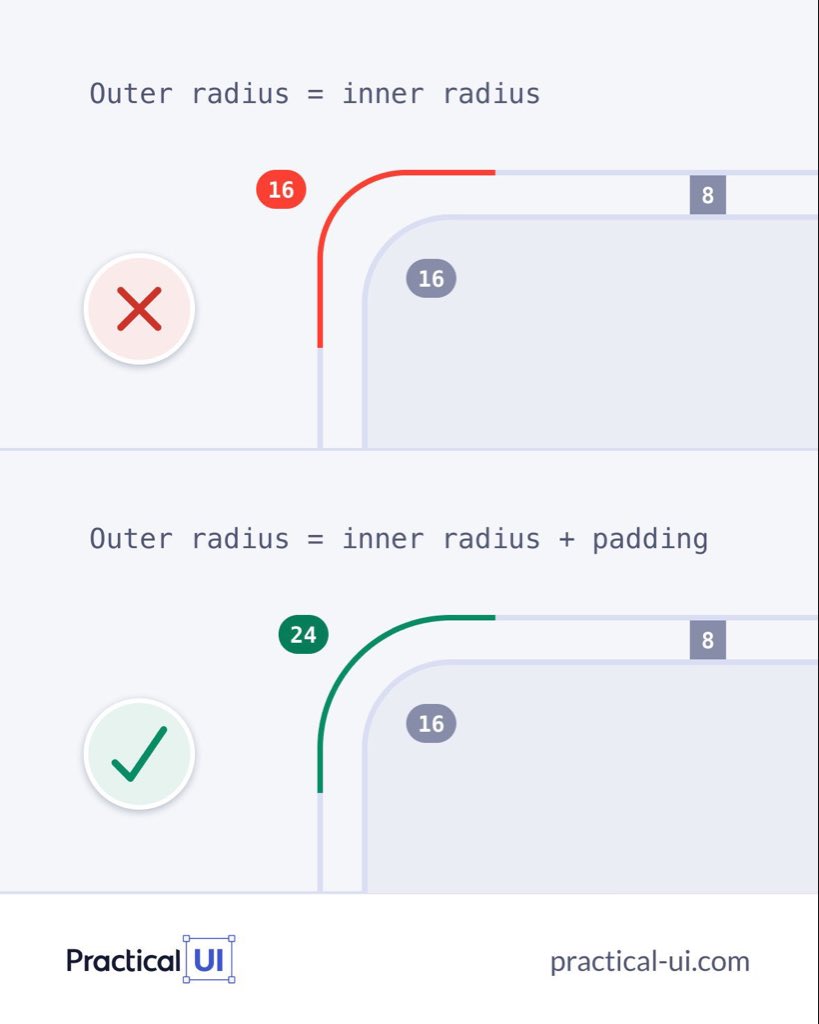 UiSavior's tweet image. Correct corner radius: Outer = Inner + Padding. Avoid setting them equal!
