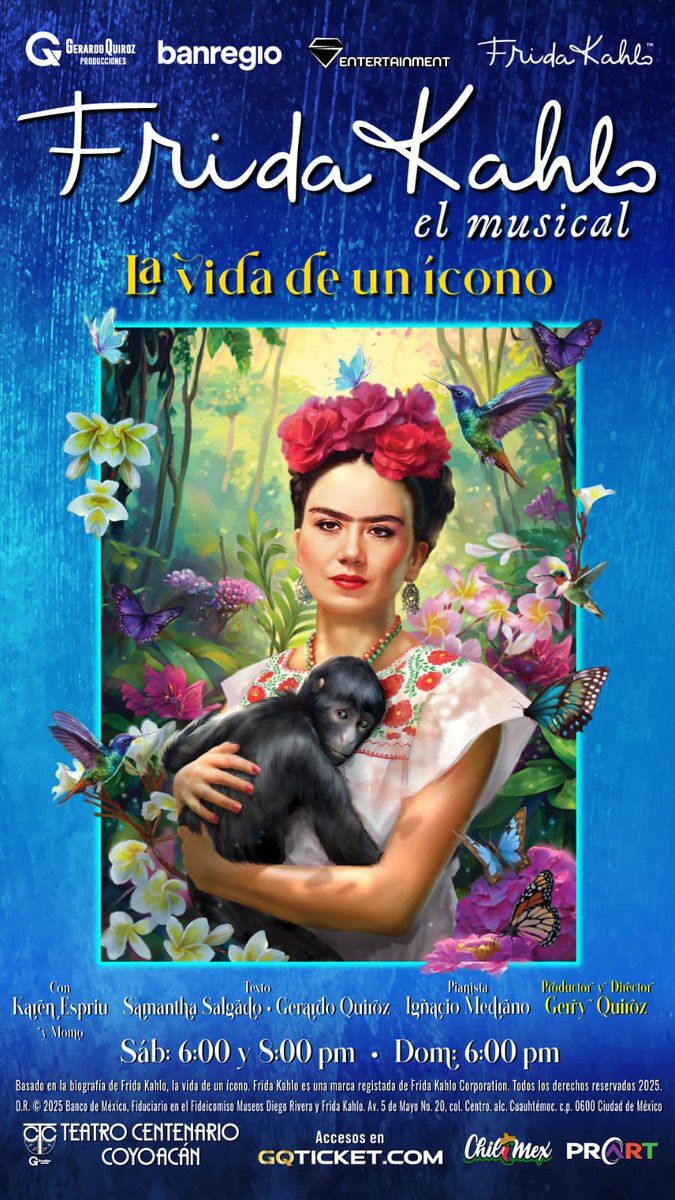 🎭✨ Sumérgete en la vida de Frida Kahlo como nunca antes...¡Tenemos pases dobles para ti! 🎟️💥

🗓️ 25 de octubre 
📍 <a href="/tcentenarioof/">Teatro Centenario Coyoacán Oficial</a>

📲 ¿Quieres ganar?
💖 Dale like
🔁 Comparte
👣 Síguenos
📩 Envíanos tu nombre completo

#Fridakahlo #Musical #Teatro