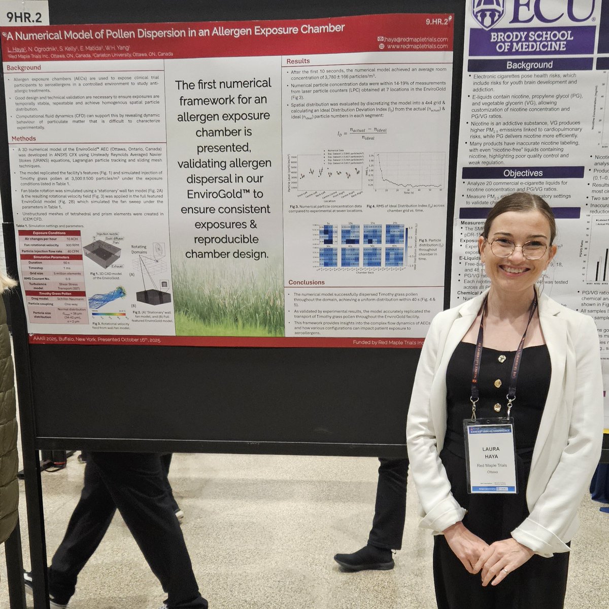RedMapleTrials's tweet image. Our Director of Research &amp;amp; Engineering, Laura Haya, represented Red Maple Trials at the American Association for Aerosol Research (AAAR) Conference in Buffalo NY. Laura presented a poster outlining an innovative numerical model that validates allergen dispersal in our…