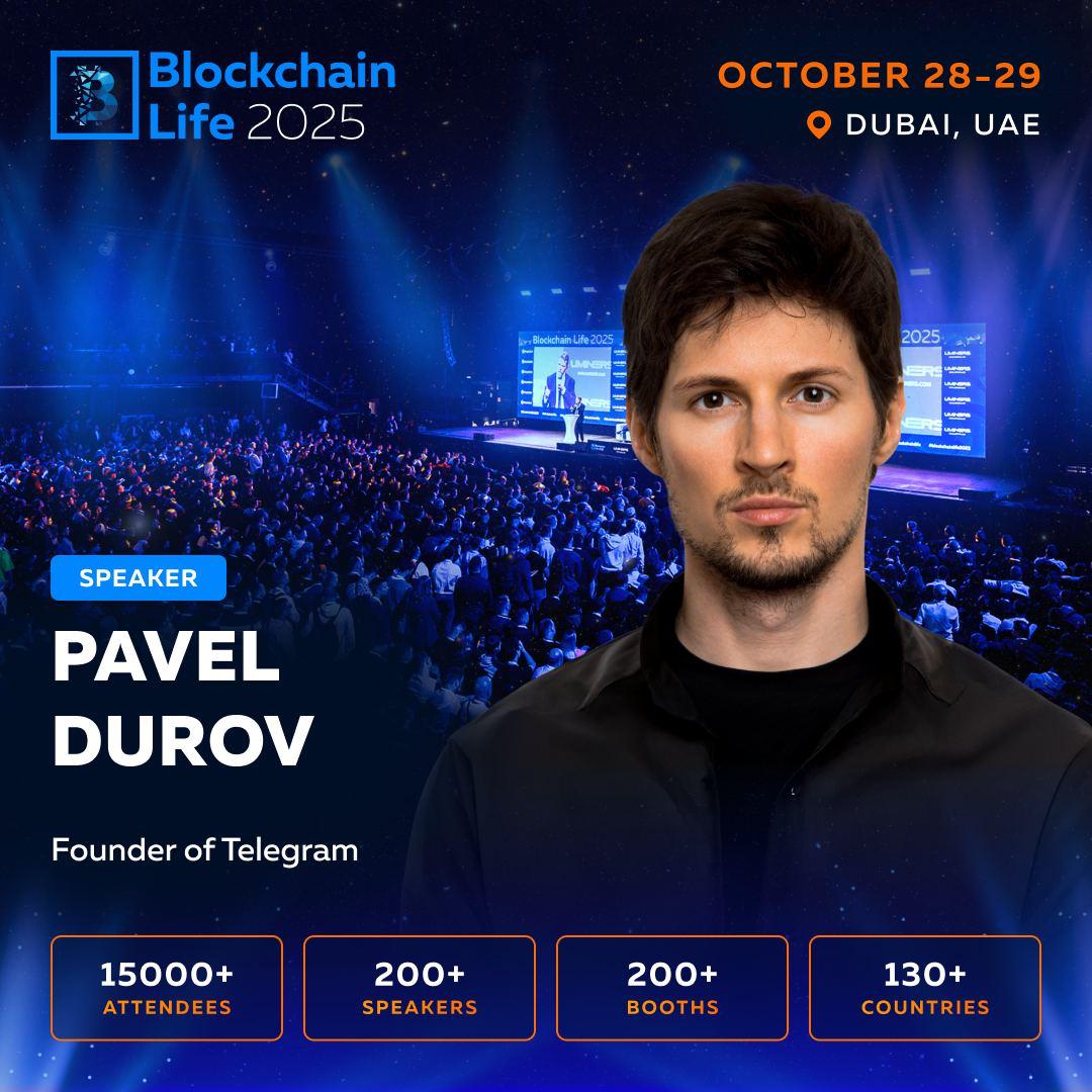 tonmonitoring's tweet image. ✈️ Telegram founder Pavel Durov will speak on October 29 at 16:00 at the Blockchain Life 2025 forum in Dubai.