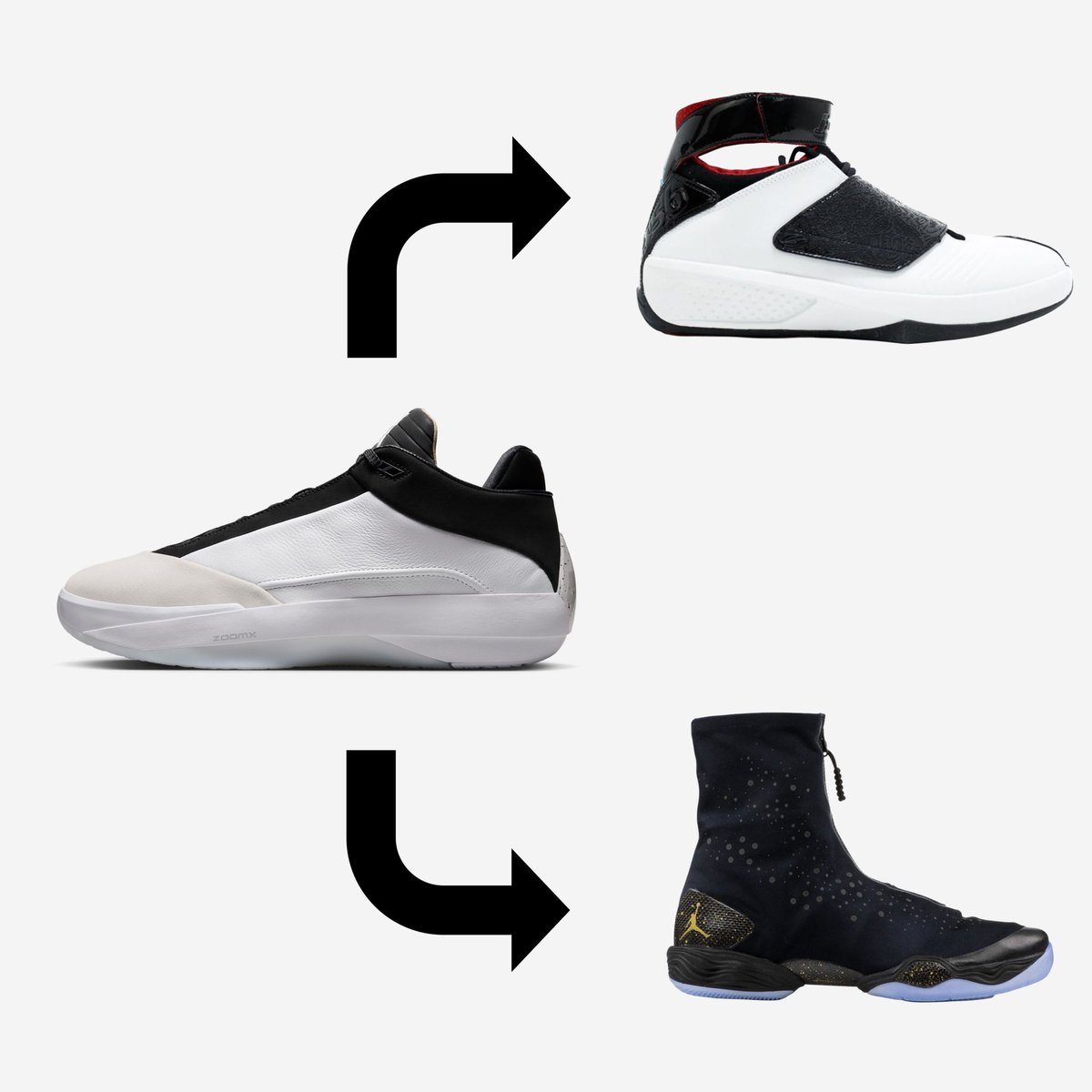 JustFreshKicks's tweet photo. BREAKING: The Air Jordan 4020 and 4028 is set to release Spring 2026 🏀

Retail will be $200 and $205, respectfully, and they will debut in White/Black and Black/Gold. https://t.co/aewC4G3Bix