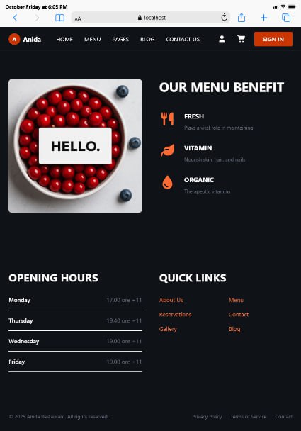 Dev_JesseMaduka's tweet image. Day 42 of building my restaurant web app 🍽️
Finished the main page + added extra sections + footer ✅
Next up: animations to make the UI come alive 🎨
Consistency is winning 🧱
#100DaysOfCode #buildinpublic #webdev