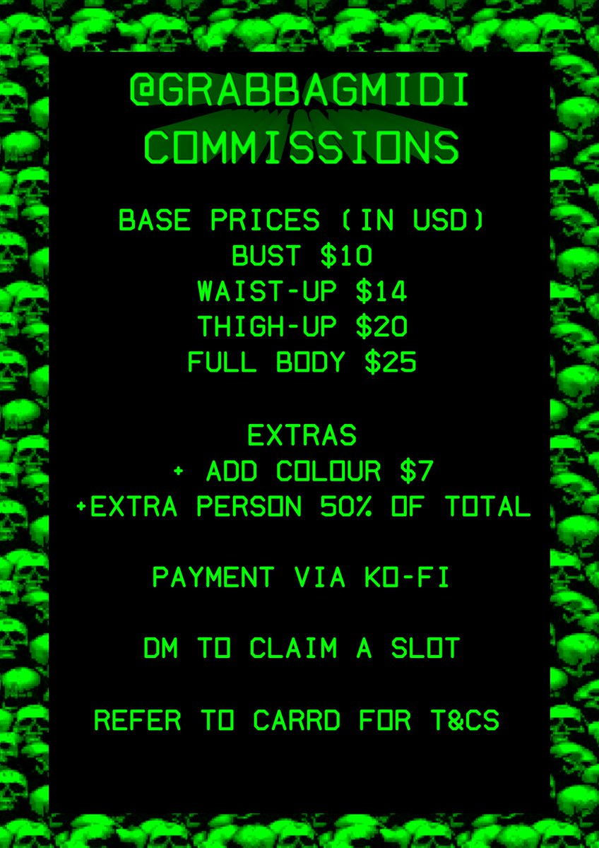 grabbagmidi's tweet image. New promo post for my sketch &amp;amp; YCH comms!💀🔥

-Prices in USD &amp;amp; payment via ko-fi,
-Very Selfship &amp;amp; OCxCanon friendly
-5 slots available
-DM to discuss a slot or message me on discord @/skeletaldomain (preferred)
-TOS &amp;amp; more art in my carrd: macecomms.carrd.co
