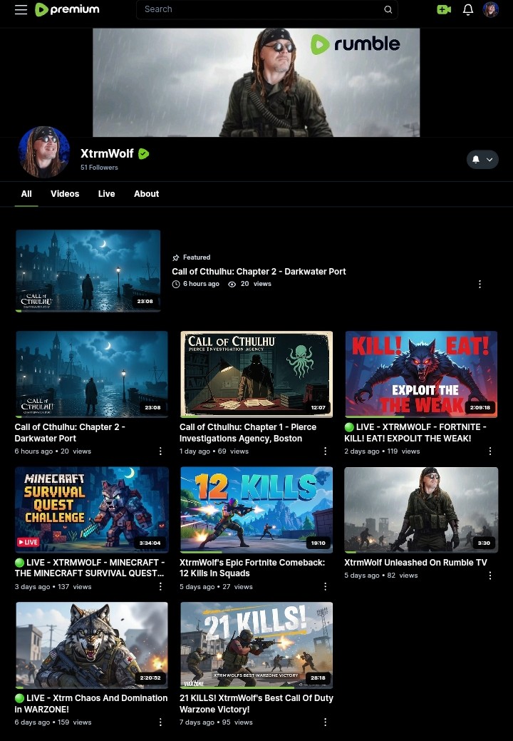 xtrmwolf's tweet image. We are half way to reaching that goal of 100 followers. This has been one of the greatest starts on a platform I&apos;ve ever had ty
#RumbleStreamer #RumbleContentCreator #StreamingCommunity #ContentCreation #LiveStreaming #GamingOnRumble #RumbleFam #StreamersUnite #ContentCreators