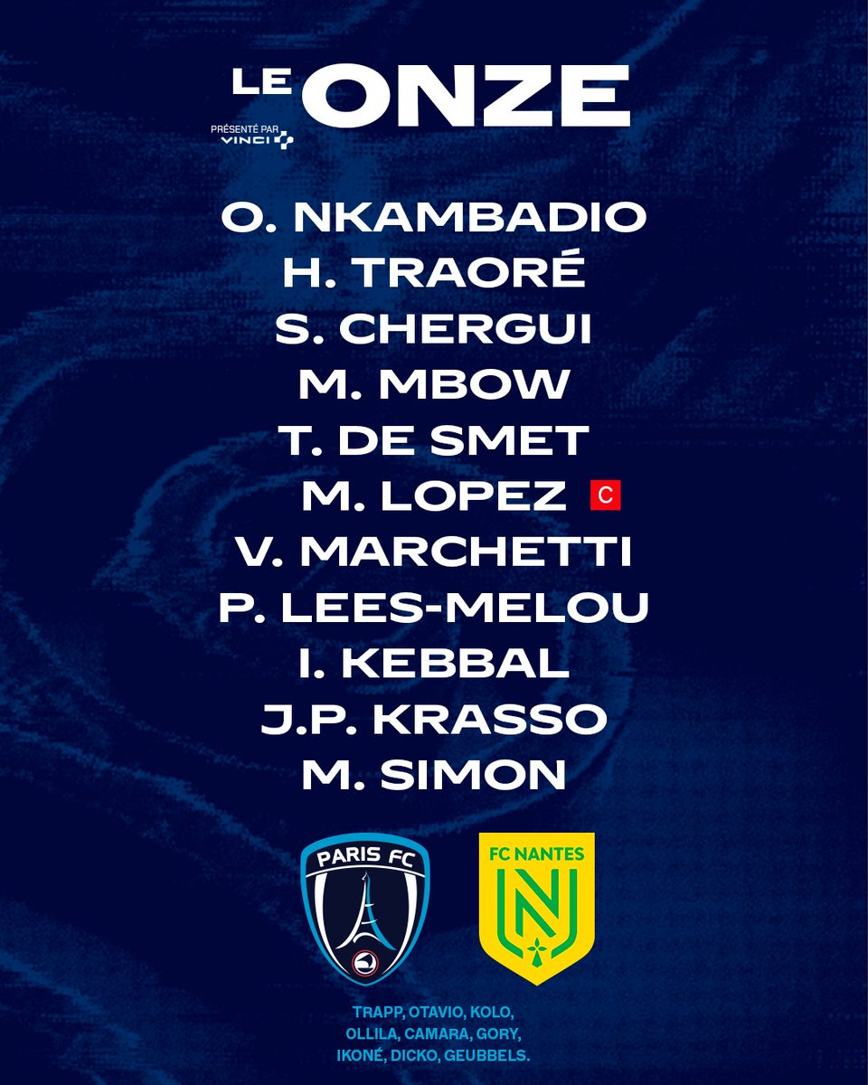 𝐋𝐀 𝐂𝐎𝐌𝐏𝐎' 🙌

Voici les 11 joueurs qui débuteront la rencontre 👊

🔵⚪️ #CertifiéParis #ParisFC | #PFCFCN