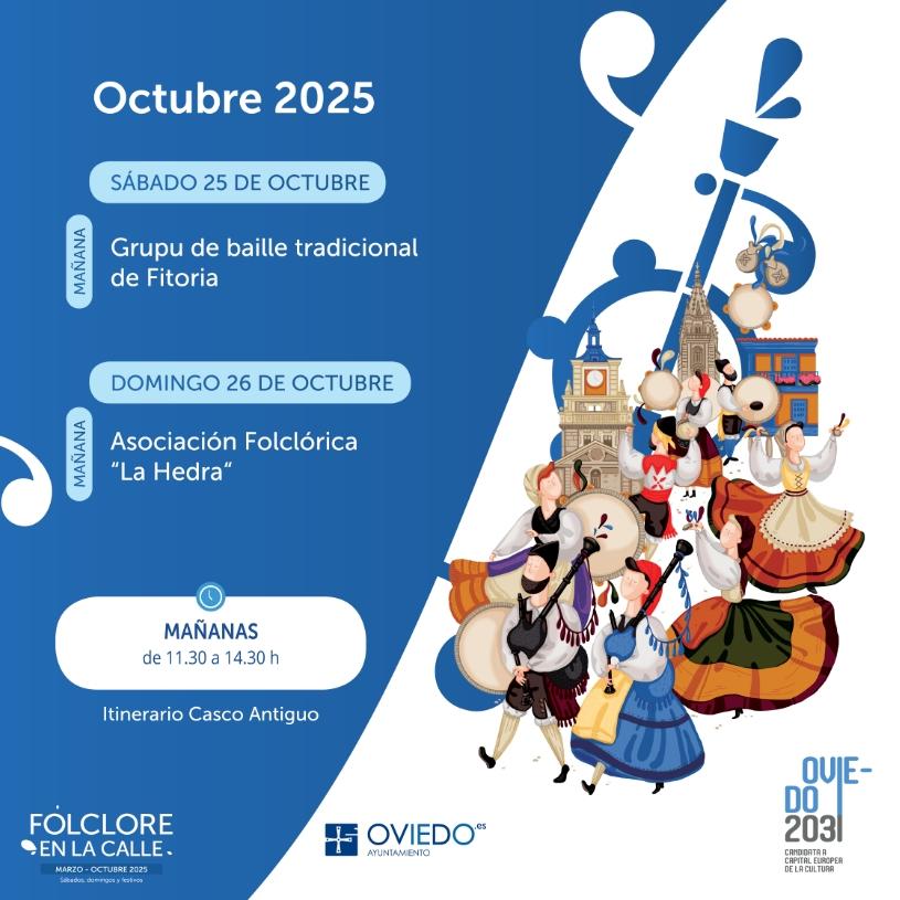 El programa #FolcloreEnLaCalle ofrecerá este fin de semana las siguientes actuaciones:

📆25 octubre
🕛De 11:30 a 14:30 horas
🥁Grupu de baile tradicional de Fitoria
.
📆26 de octubre
🕛De 11:30 a 14:30 horas
🥁Asociación Folclórica "La Hedra"

Itinerario Casco Antiguo