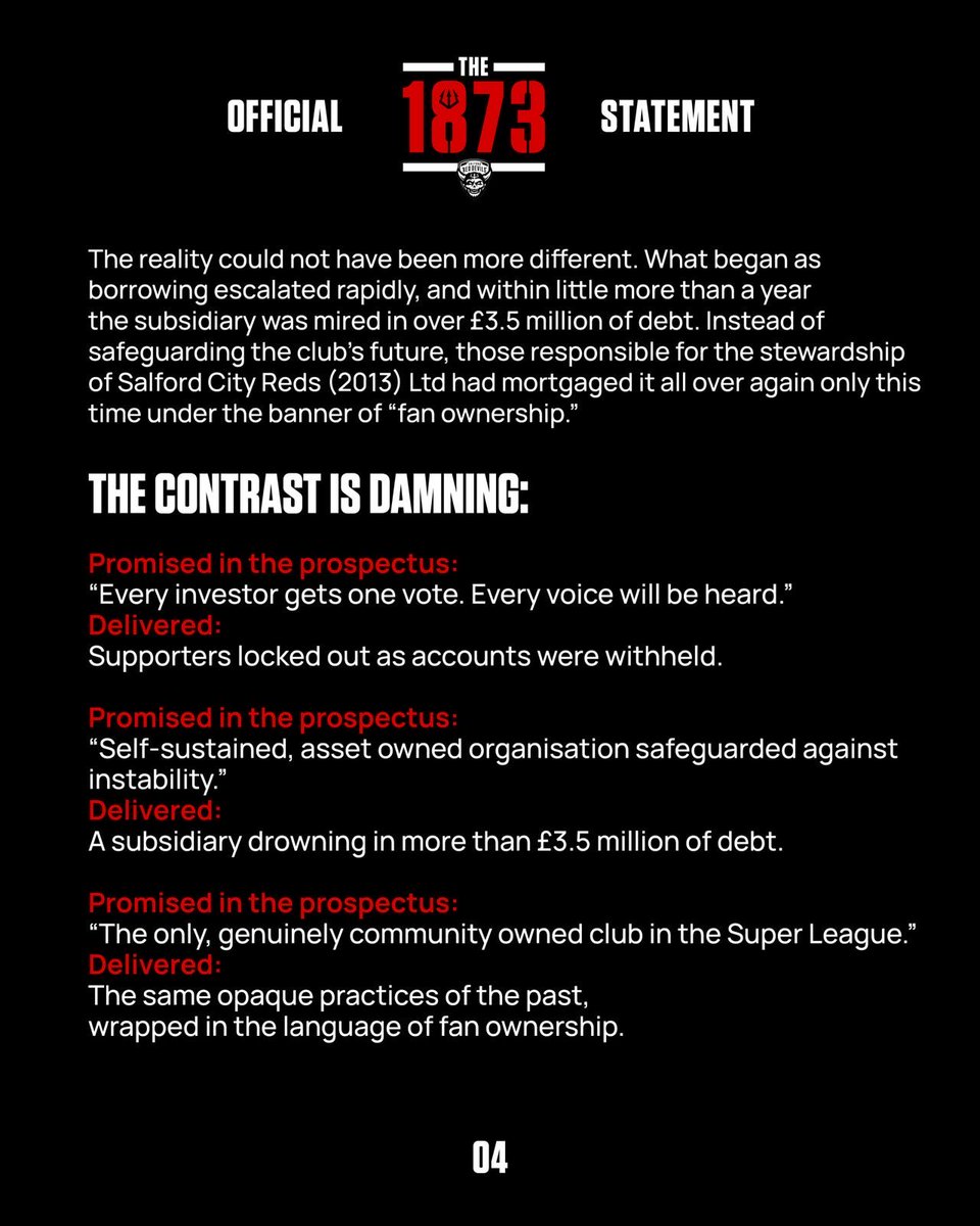 The1873_'s tweet photo. Take a dive into the crowdfunder from ‘23.

From our findings, supporters and elected board members were seldom involved in any real decision making.

What was promised as transparency &amp; shared ownership instead became silence, secrecy, and mounting debt.

The 1873 https://t.co/jOLABti7gN