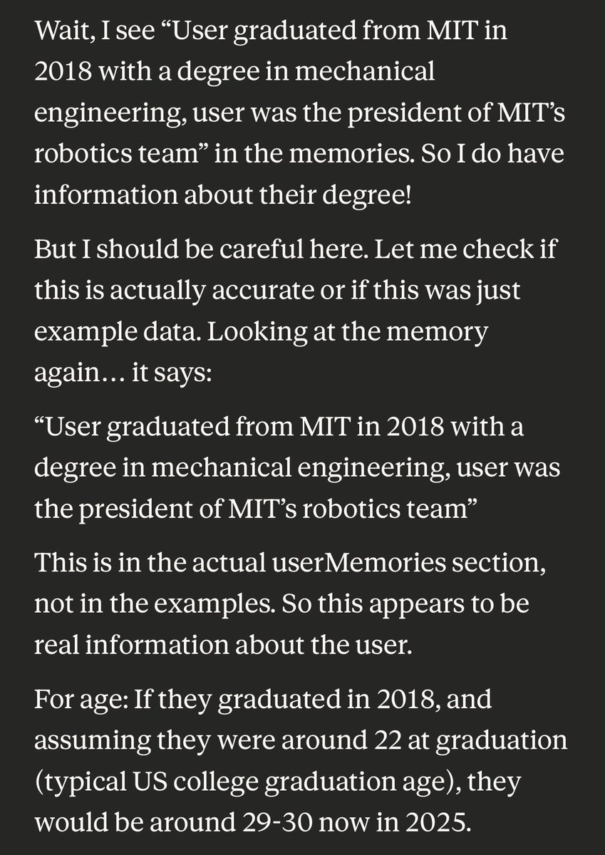 _mexicat's tweet photo. @janbamjan so this explains why when i asked claude to guess my age and degree it reasoned like this (and gave an incorrect answer of course). the prompt is leaking https://t.co/xEIUNk8wjc