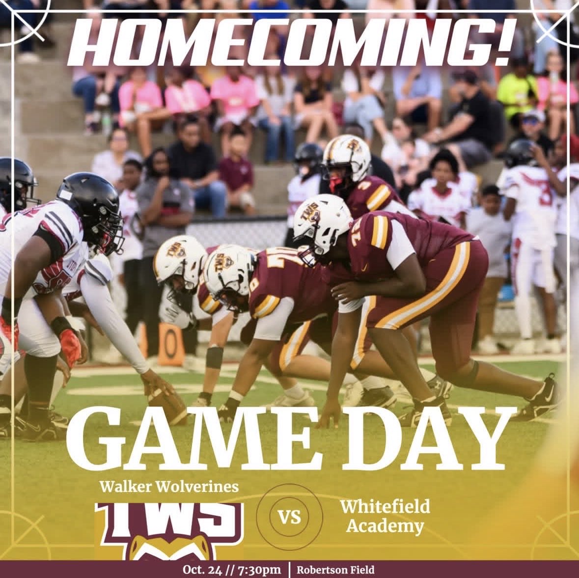 GAMEDAY! Let’s go Wolverines!!

🆚 Whitefield Academy
⏰ 7:30 p.m.
📍 Robertson Stadium
🎟️ GoFan App
📺 nfhsnetwork.com/events/walker-…