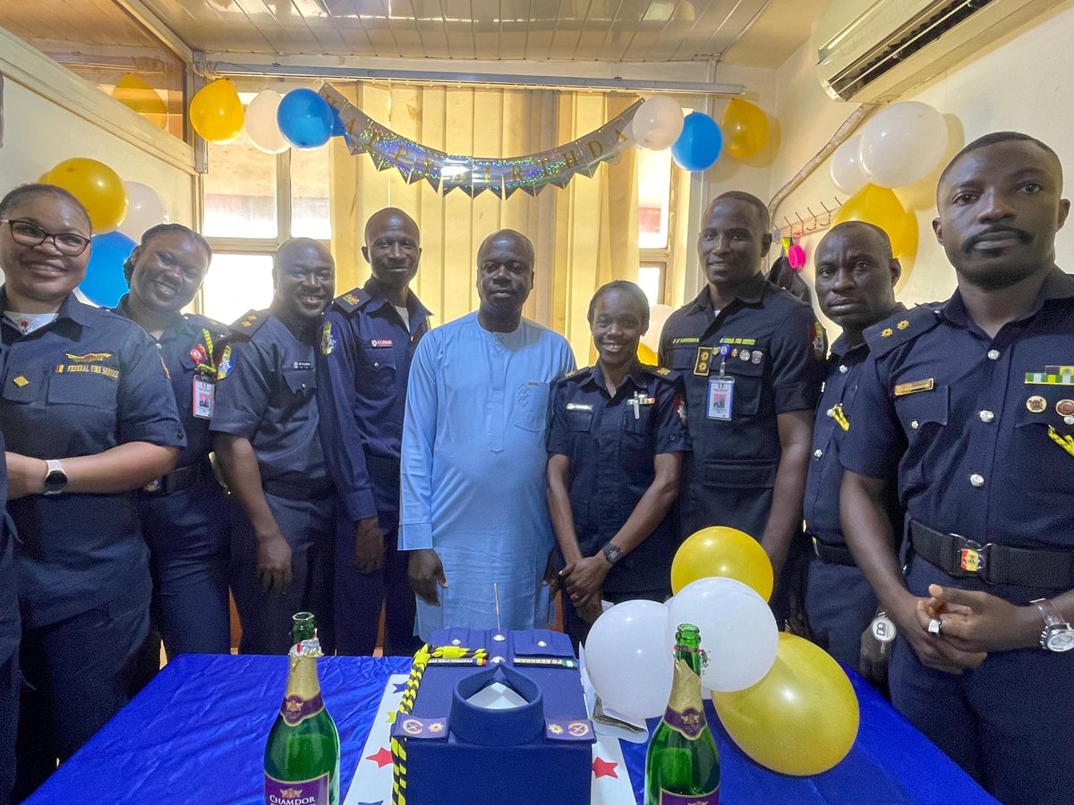 Fedfireng's tweet photo. CELEBRATING A REMARKABLE LEADER ON HIS GOLDEN JUBILEE 

Today, the PR Team surprised the visionary, charismatic and devoted boss, DCF P.O. Abraham, MPhil, MLCG, BL, LLB, ANIPR, National PRO / Head, Corporate Services of the Federal Fire Service Headquarters, on his landmark 50th birthday.

A commanding leader, inspiring mentor, brilliant communicator, and true PR personality whose unwavering dedication and infectious commitment continue to light up every flame of our service.

Happy Birthday, sir here is to your golden jubilee and the extraordinary legacy you keep building.

#FederalFireService #Leadership #DCFPOAbraham #PublicRelations #BirthdayVibes #GoldenJubilee