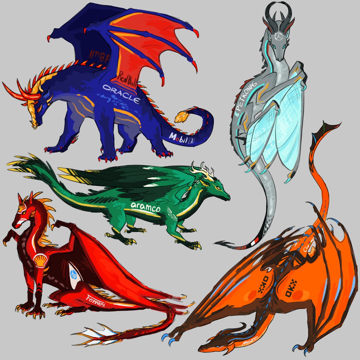 f1 cars as dragons...
#f1 #Formula1 #f1car #formula1car #dragons #Dragon #RedBull #Ferrari #Mercedes #MercedesAMGF1 #AstonMartinF1 #McLaren #mclarenF1