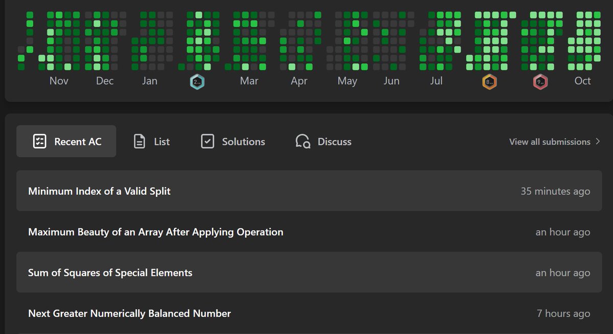 SwaDotDev's tweet image. Day [58/ 100] of #100daysofcode

-&amp;gt; Solved POTD
-&amp;gt; Solved 3 problems on LeetCode
-&amp;gt; Solved 2 graph problems on GFG
-&amp;gt; updated database of my project
-&amp;gt; and a lots of self doubt :)

#buildinpublic #LeetCode #dsa