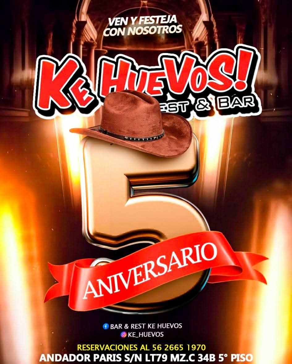 PuntoMedioEdo's tweet image. 🪗🙈🎙 ¡Rest &amp;amp; Bar &quot;Ke Huevos&quot; está de #aniversario y te invita a festejar con ellos!

👉🏻 Si te gusta la Banda #Sinaloense este es el lugar ideal para disfrutar del fin de semana.

🍾 Aprovecha las promociones del mes.

🚫 No Cover

📍Plaza Capri (andador Paris s/n).