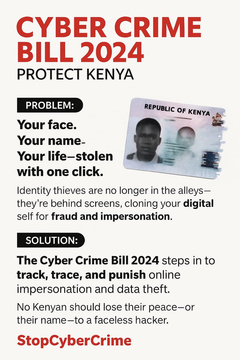 Protecting Kenyans online need laws that protects them . The Cyber Crime Bill 2024 ndio solution Kwa wakora mob ambao wako online siku hizi. Lazima we #StopCyberCrime 

Tanzania Harambee Starlets Gambia Matiang'i Mau Mau Talanta Stadium