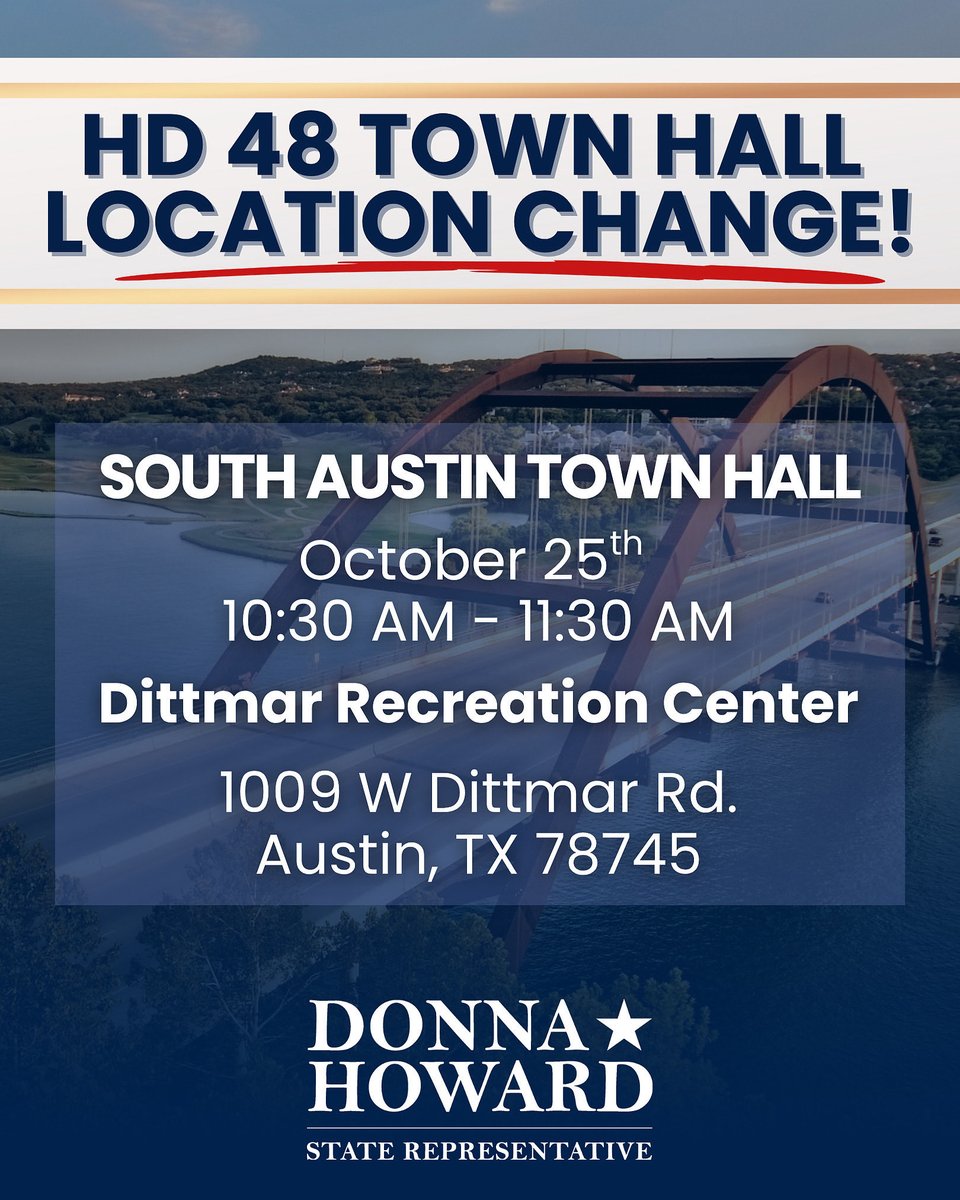 🚨LOCATION CHANGE: Due to the much needed rain rolling into the Austin area, we are moving Saturday’s town hall from The Hive to the Dittmar Recreation Center (1009 W Dittmar Rd). We hope you’ll join us at 10:30 on 10/25 for our last town hall! -TH