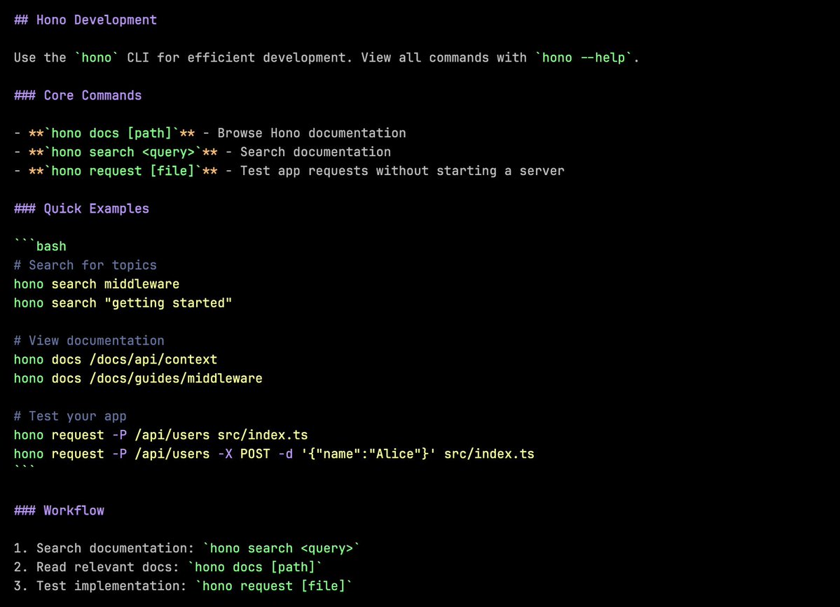 oscabriel's tweet image. very cool how well this works @honojs 

CLAUDE[.]md -&amp;gt; Claude Code