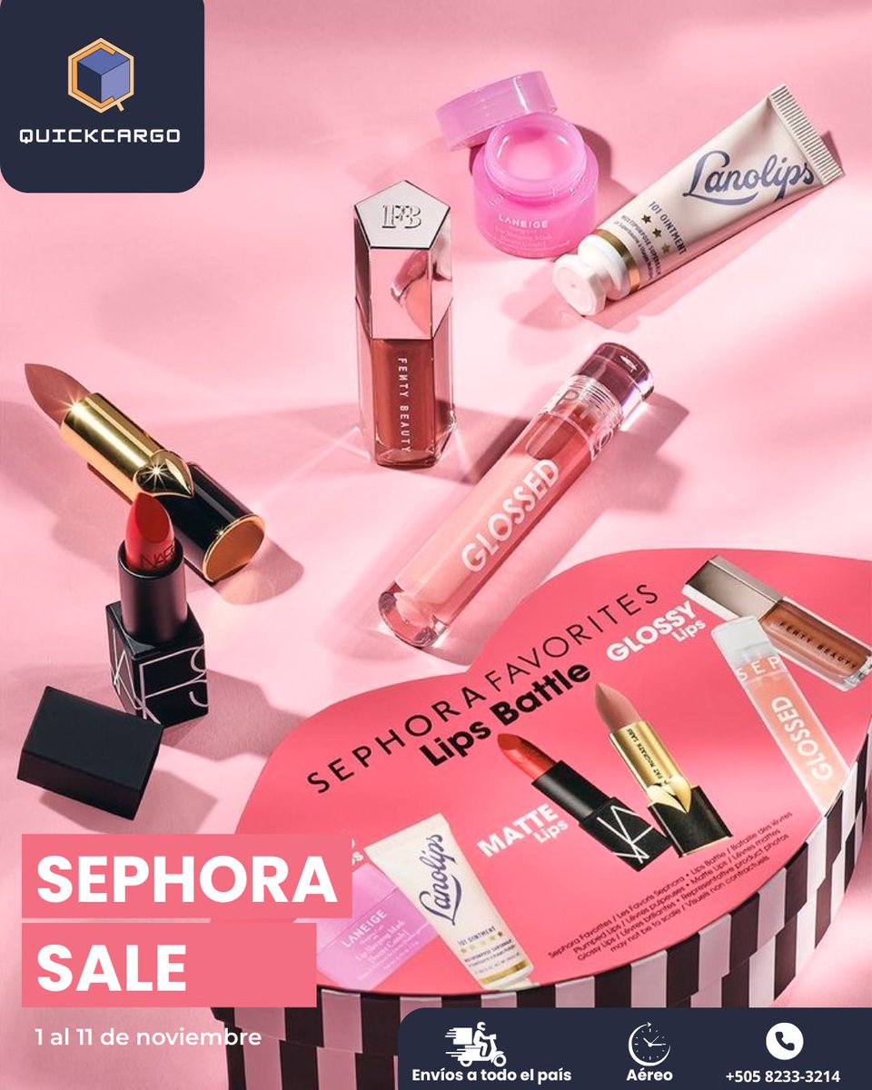 Quickcargo_'s tweet image. 💄✨ ¡La SEPHORA SALE llegó y es el momento perfecto para consentirte! 😍
Del 1 al 11 de noviembre, aprovecha los mejores descuentos en tus marcas favoritas 💋
Nosotros nos encargamos de traer tus compras directo a Nicaragua 🇳🇮✈️

#SephoraSale #QuickCargo #EnvíosUSAaNicaragua
