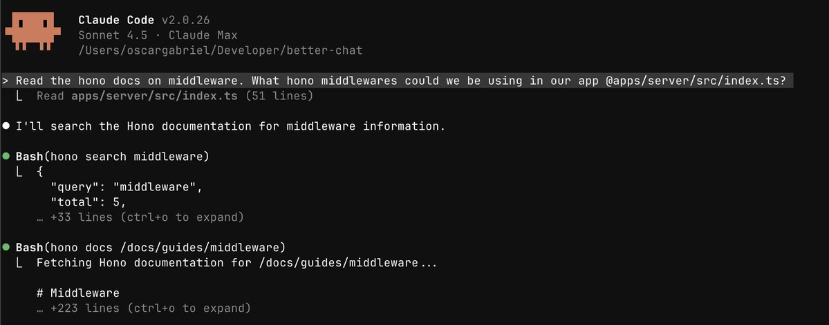 oscabriel's tweet image. very cool how well this works @honojs 

CLAUDE[.]md -&amp;gt; Claude Code
