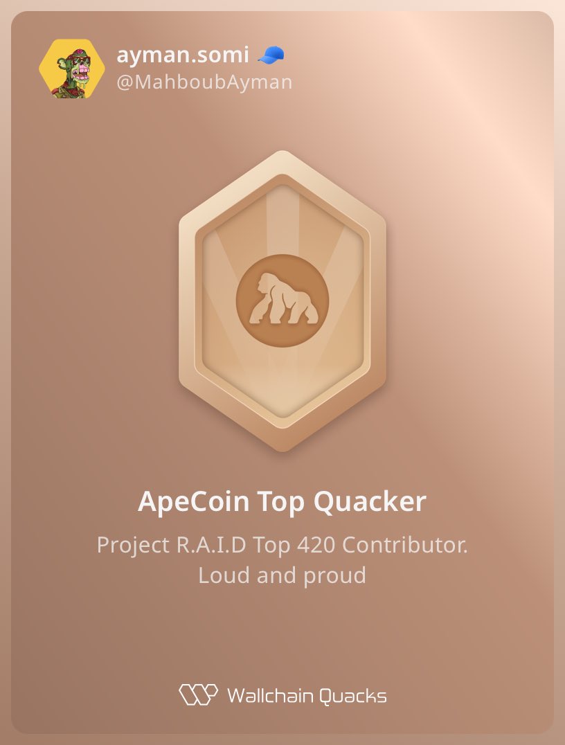 Just unlocked the ApeCoin Top Quacker on <a href="/wallchain/">Wallchain Quacks</a> 🏆

How cool is that?

Feels great to have my contributions recognized.

How’s Wallchain Quacks been treating you so far?🦆