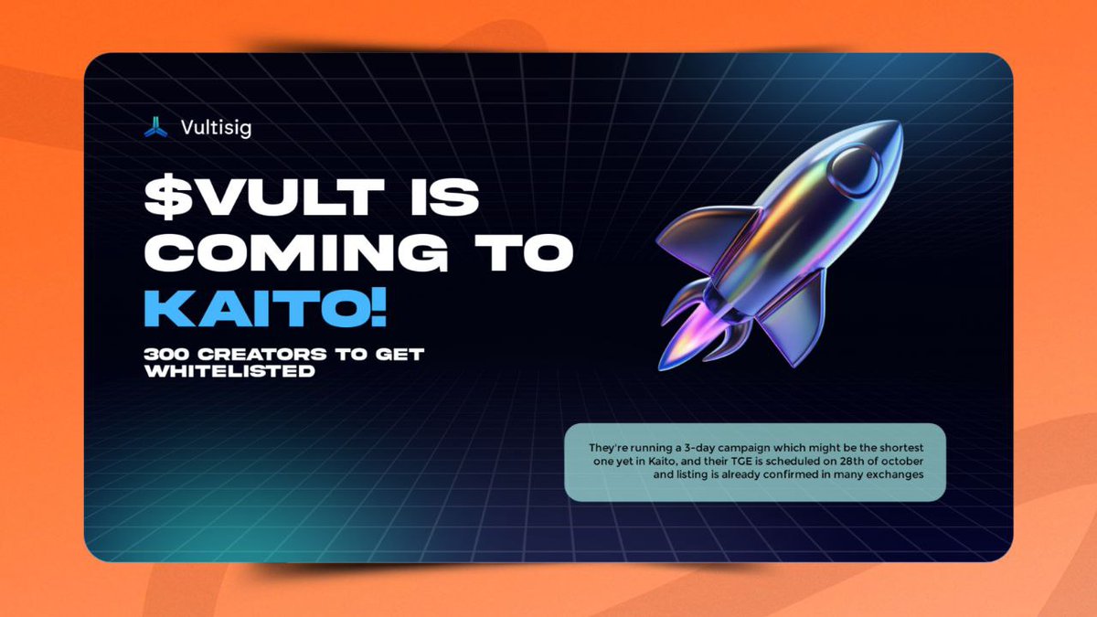 CHASE💀 (@abrahamchase09) on Twitter photo This could be your fastest shot at a guaranteed 25x return, if you play it smart.
<a href="/vultisig/">Vultisig</a> came up with an interesting campaign and sale on <a href="/KaitoAI/">Kaito AI 🌊</a>.
They're literally running a 3-day campaign, which might be the shortest yet in Kaito. Their TGE is scheduled for the 28th of This could be your fastest shot at a guaranteed 25x return, if you play it smart.
<a href="/vultisig/">Vultisig</a> came up with an interesting campaign and sale on <a href="/KaitoAI/">Kaito AI 🌊</a>.
They're literally running a 3-day campaign, which might be the shortest yet in Kaito. Their TGE is scheduled for the 28th of