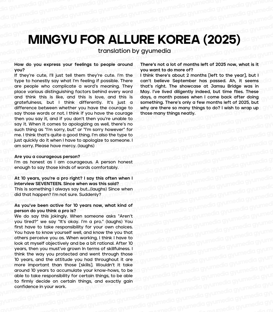 gyumedia's tweet image. [TRANS] MINGYU X ALLURE KOREA FULL INTERVIEW ENG TRANSLATION #민규 

&quot;I’m as honest as I am courageous. A person honest enough to say those kinds of words comfortably. &quot;