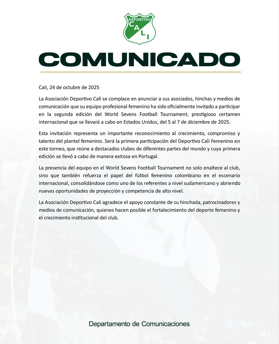 📄Participación oficial del Deportivo Cali Femenino en el World Sevens 2025