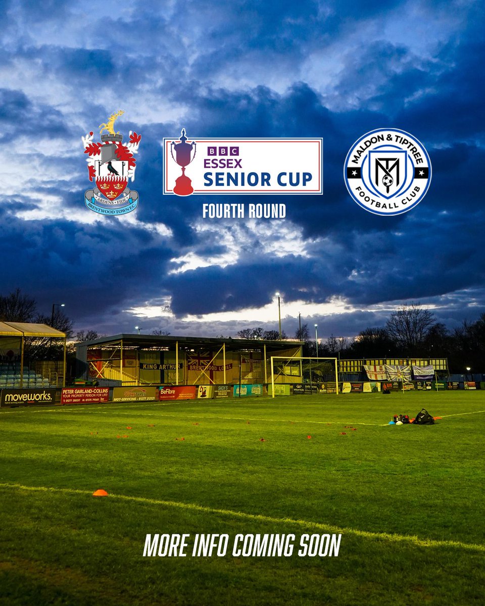 We can confirm we will travel to Isthmian Premier League leaders Brentwood Town in the fourth round of the BBC Essex Sport Senior Cup 🏆

The fixture will be played the week commencing 17th November 2025 📆 

We will announce more information, as soon as it becomes available 🍓