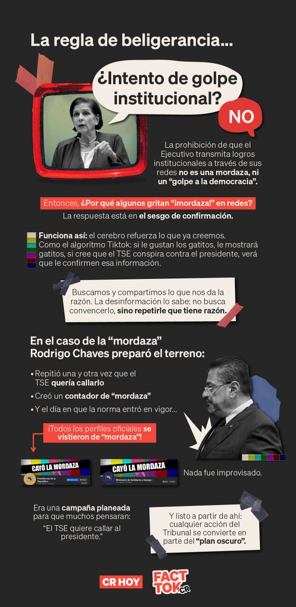 crhoycom's tweet photo. ¿Es la regla de la beligerancia política un intento de golpe de Estado institucional?
No. No lo es.
Le explicamos qué es el “sesgo de confirmación” y cómo las autoridades del Gobierno vienen haciendo una campaña desde hace meses para que usted se crea ese discurso.
#FactTok https://t.co/gwTblZkD1i