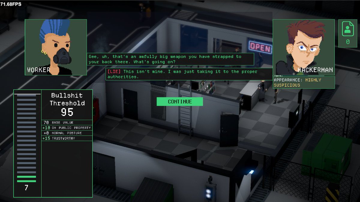 I'm just being a properly dutiful citizen and securing this unauthorized weapon! What are you doing to keep our city safe? #gamedev #cyberpunk