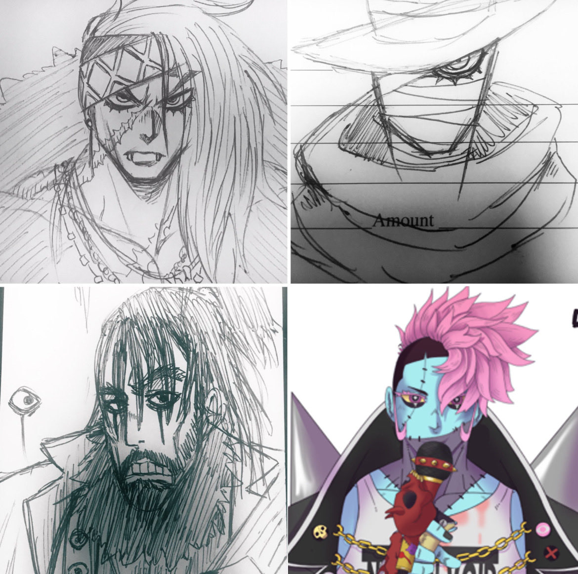 defineprog's tweet image. Here’s some random unprompted prog lore!
I tried really really hard to rope my old band into this whole vtuber thing, and they were gonna be different flavors of undead. 
The guitarist (top left) was a werewolf; the scars being where the original werewolf slashed them. I didn’t…