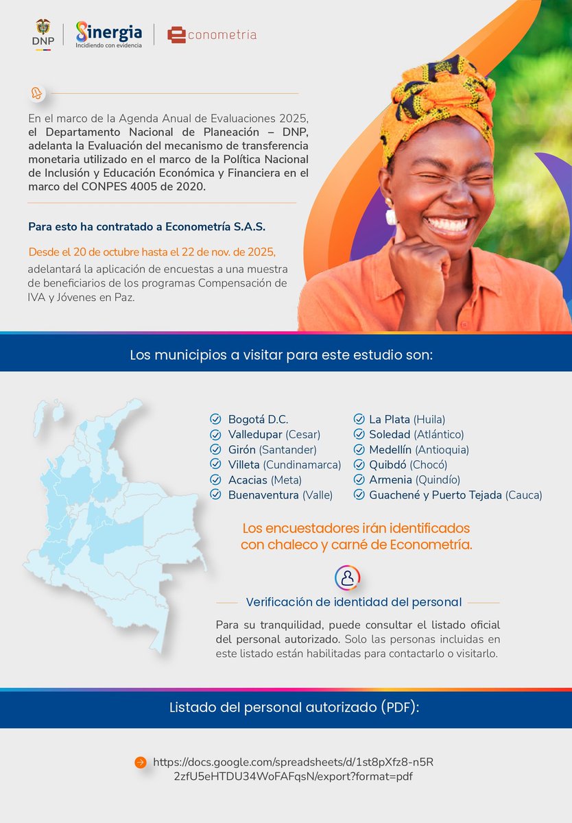 📊 En el marco de la Agenda Anual de Evaluaciones 2025, <a href="/econometria_sa/">Econometría</a> realiza para el DNP la evaluación de la Política Nacional de Inclusión y Educación Económica y Financiera (CONPES 4005 de 2020), aplicando encuestas en 13 municipios del país.

🔗 Consulte aquí el listado