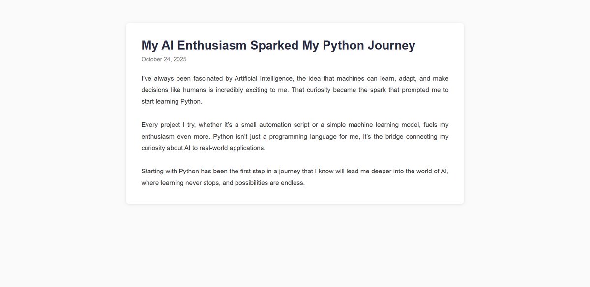 dkingony's tweet image. Day 77 of 100

Another day to do better 😀
Yesterday I got started with the #flaskframework and had all my codes in one file. Today I learnt how to import my html code into my #py file, I also wrote some endpoints for my blog👨🏾‍💻

#Replit100DaysOfCode #100DaysOfCode #LearnInPublic