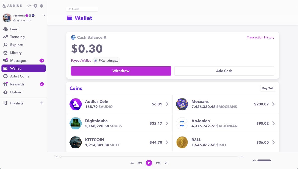 raymondjacobson's tweet photo. happy friday TL!
wanted to share some of the thinking behind the @audius wallet &amp; trading UI. we are iterating a lot on this interface, and would love any feedback https://t.co/ZTEirwoPQU