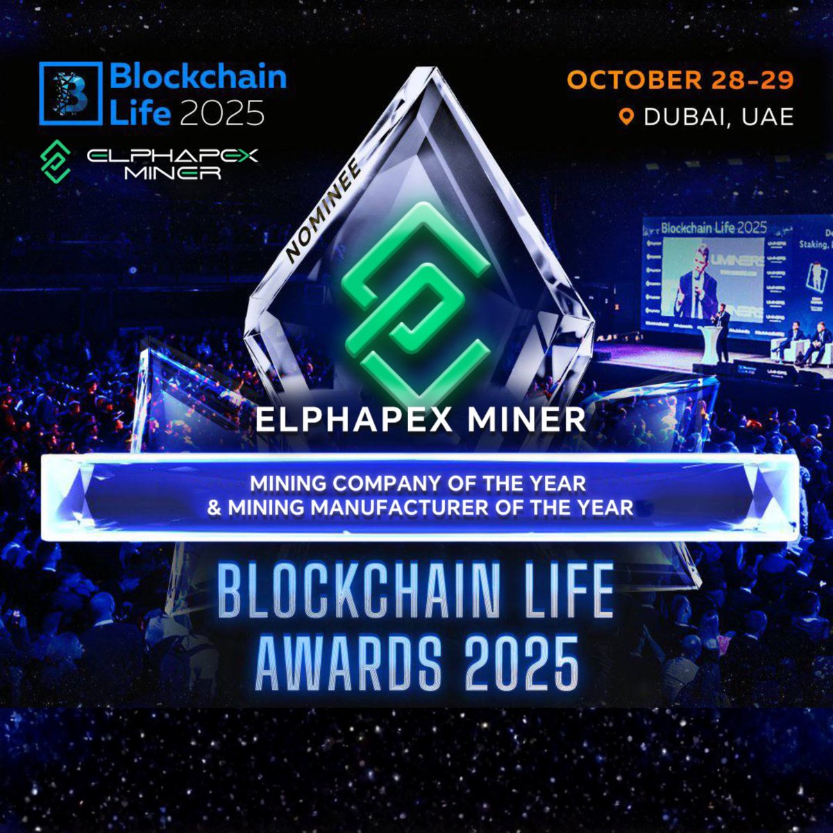 ElphaPex (@elphapex) on Twitter photo We’re honored to be nominated at Blockchain Life 2025 for both Mining Company of the Year and Mining Manufacturer of the Year.  
This recognition reflects the dedication of our team, the strength of our community, and the trust of our partners. Thank you to everyone who We’re honored to be nominated at Blockchain Life 2025 for both Mining Company of the Year and Mining Manufacturer of the Year.  
This recognition reflects the dedication of our team, the strength of our community, and the trust of our partners. Thank you to everyone who