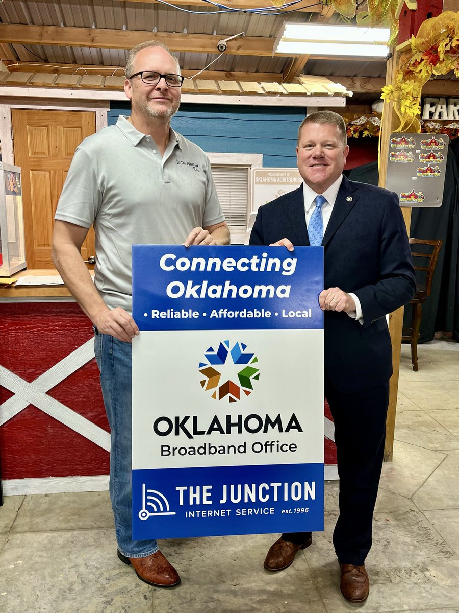 OK_Broadband's tweet image. A little rain can’t dampen the progress being made to expand internet access to rural Oklahoma!

The office was in Welch today, celebrating the launch of two projects totaling $5.4 million that will connect 337 homes and businesses.