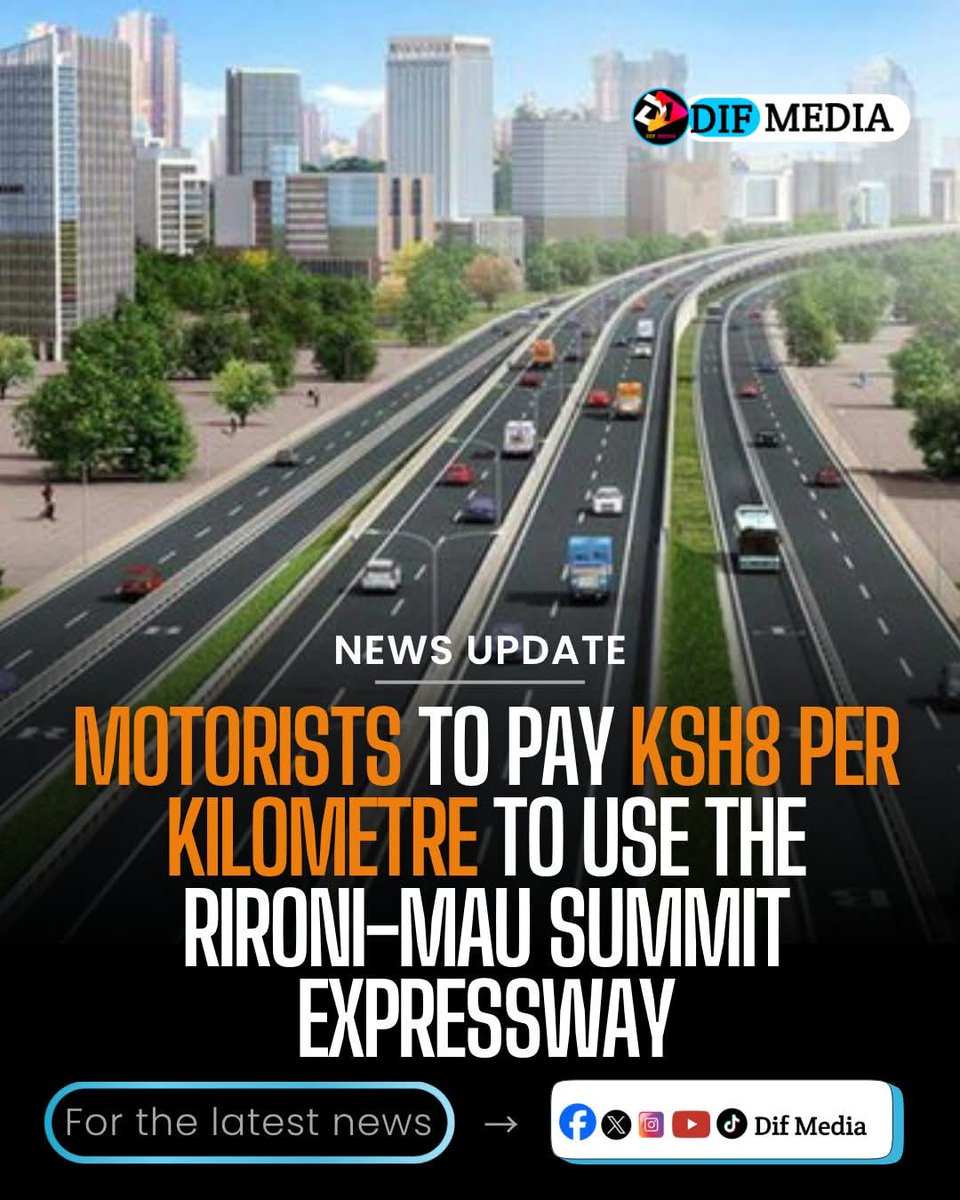Difmediake's tweet photo. The Kenya National Highways Authority (KeNHA) has proposed a base toll rate of Ksh8 per kilometer for motorists using the upcoming Rironi-Mau Summit Expressway. The 175-kilometer dual carriageway will be operated under a public-private partnership (PPP) https://t.co/Y2MlPVcmbs