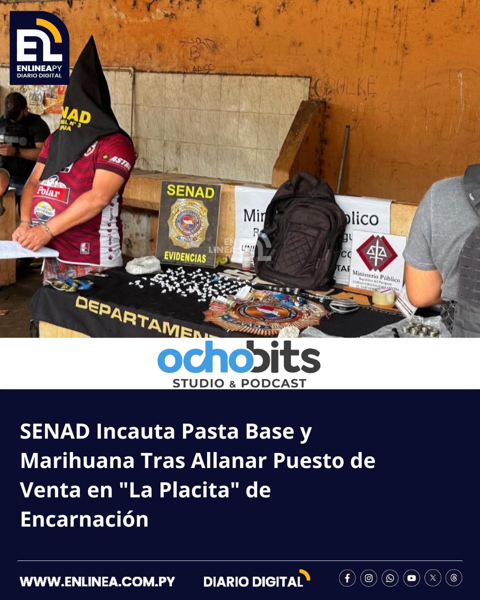 enlinea_py's tweet image. Agentes especiales de la Secretaría Nacional Antidrogas (SENAD) llevaron a cabo un allanamiento en la mañana de este viernes 24 de octubre en la feria municipal conocida como "La Placita", ubicada en el barrio Buena Vista de Encarnación, resultando en...
enlinea.com.py/senad-incauta-…