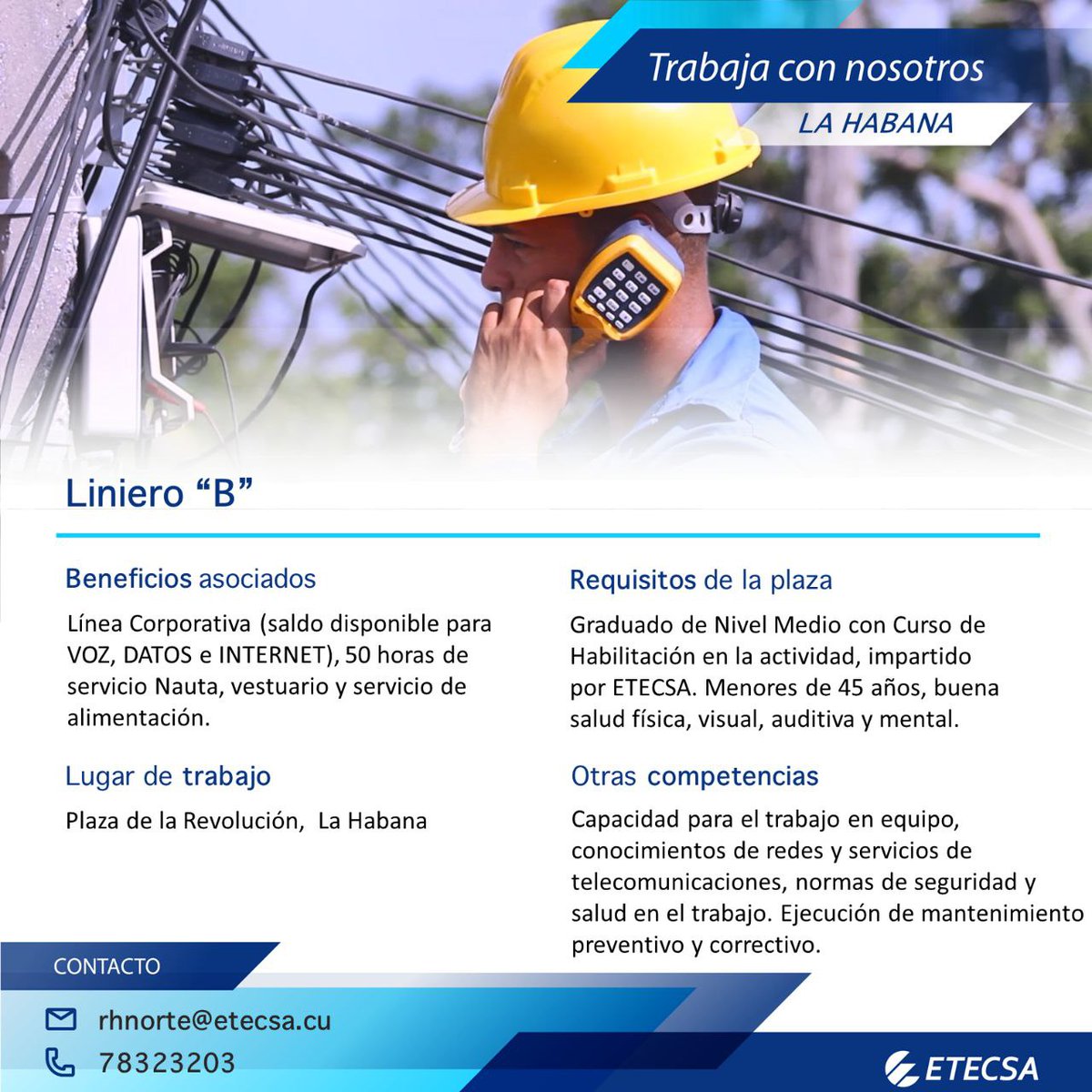 Te estamos buscando 👷 únete a esta familia 👥 y trabaja con nosotros 💙 
Comparte 👍
#EtecsaConCuba